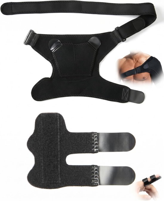 Verstelbare Schoudersteun en Vinger Splint Set, Ademend voor Sport en Dagelijks Gebruik voor Mannen en Vrouwen, Pijnverlichting en Ondersteuning