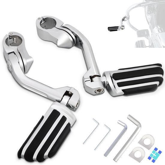 Verstelbare Snelweg Voetsteunen met Lange Hoekige Mount Kit voor Motorfietsen, Universeel voor Harley, Honda, Kawasaki, Suzuki, Yamaha, Indisch en Victory - Ideaal voor Comfort en Stabiliteit tijdens het Rijden