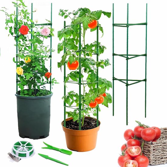 Verstelbare Steunen voor Tomatenplanten - Set van 3 Tuinsteunen voor Klimplanten, Ondersteuning voor Groenten en Bloemen, Ideaal voor Buiten in de Tuin (120cm)