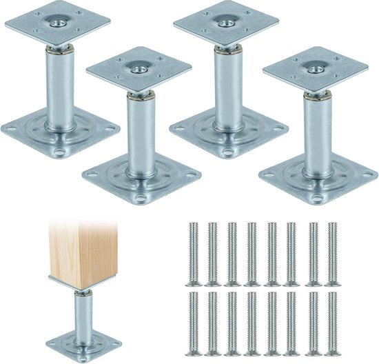Verstelbare steunpalen 100-130 mm, set van 4, hoogte verstelbaar, stevige gegalvaniseerde staal, ideaal voor hekken, overkappingen en pergola's