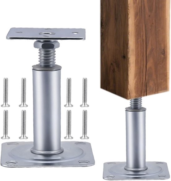 Verstelbare steunpalen met voetsteunen, 100-130 mm hoogte, gegalvaniseerd staal voor schuren, carports en pergola's