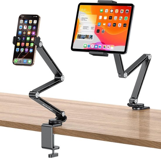 Verstelbare Tablet Stand met 360° Rotatie voor iPad en Smartphones tot 12", Stabiele Arm en Geschikt voor Alle Tablets