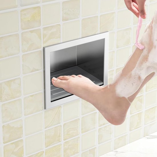 Verstelbare Voetsteun voor Douche, Rvs Voetsteun met Siliconen Pads voor Veilig Scheren en Ondersteuning voor Ouderen en Zwangeren