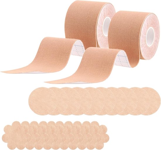 Verstevigende Borstband en Rugloze Tepelcovers, Ademend en Sportief voor A-D en E Cup, Ideaal voor Sport en Dagelijks Gebruik (2 Rollen x 5 m)