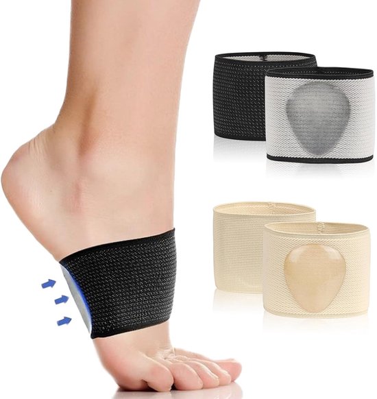 Verstevigende Voetbandages voor Pijnverlichting bij Platvoeten met Gel Pads - Ondersteuning voor de Middenvoet, Comfortabele Voetverzorging voor Dames en Heren (S, EU 35-39, Zwart en Beige) van Merkloos
