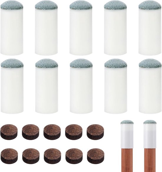 Vervangende Poolkeu Tips Reparatieset met 10 Slip-On Tips en 10 Leren Tips voor Biljart en Snooker, Ideaal voor Biljartliefhebbers en Clubs, Bruin 3.5cm