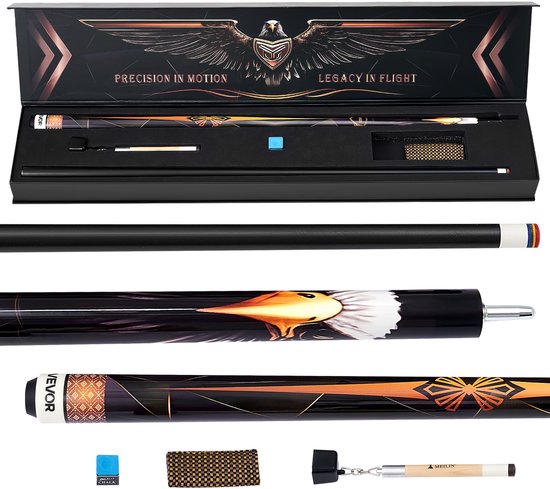 VEVOR Biljartkeu 1 St. (1473,2 mm / 538 G) Gemaakt Van Canadees Esdoornhout met Meerlaagse Punt & Abs-Verbindingsring & Kleurendoos, Biljartstok voor Bar, Thuis, Kantoor, Amerikaans 9-Ball Spel van Merkloos