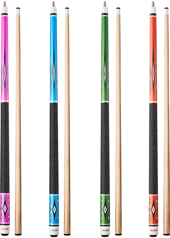 VEVOR Biljartkeuen, Set Van 4 (1473,2 mm / 510/538/566/595 G), Gemaakt Van Canadees Esdoornhout met Abs-Verbindingsring, Geschikt voor Bar, Thuis, Kantoor, Amerikaans 9-Ballspel, Poolkeu van Merkloos