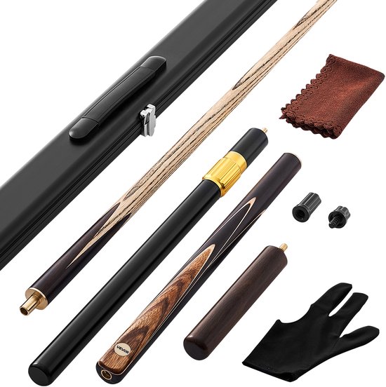 VEVOR Snookerkeu (1447,8 mm / 540 g) met Verlengstuk, Lederen Tip, Aluminium Koffer en Handdoek; Geschikt voor Professionele Pooltafels, Bars, Thuis en op Kantoor van Merkloos