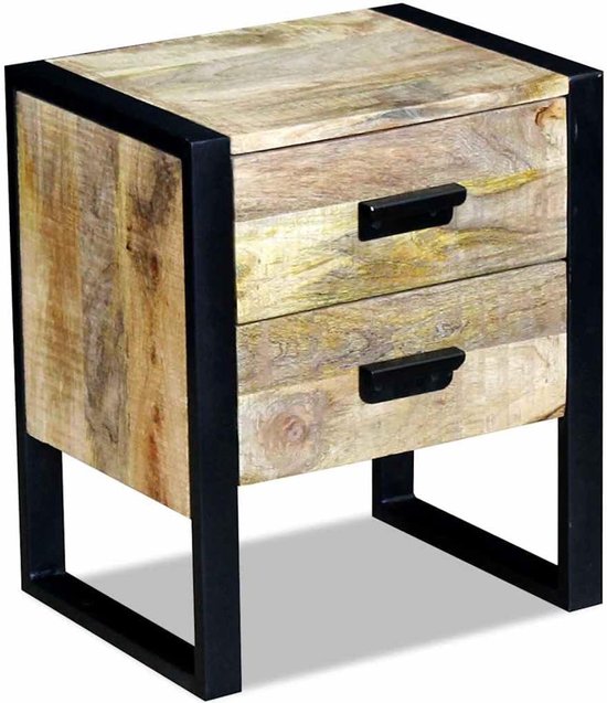 vidaXL Bijzettafel met 2 lades 43x33x51 cm massief mangohout