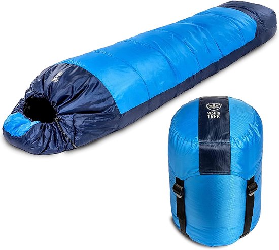 Viking Trek 4-seizoenen slaapzak voor volwassenen/kinderen - Ideale kampeeruitrusting voor festivals, wandelen en backpacken. Inclusief 100% waterdichte compressiedraagtas. Ademend & Warm van Viking