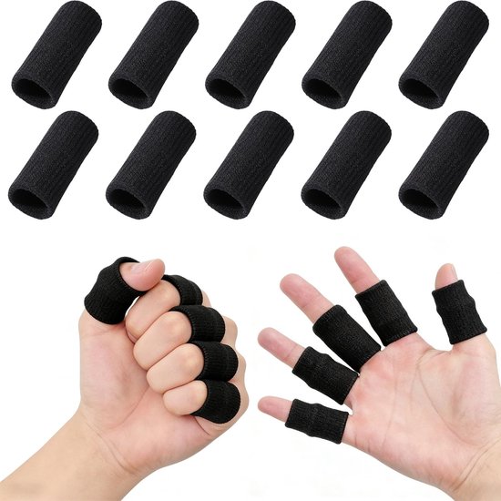 Vingerhoezen voor compressieondersteuning en artritis, ademend en comfortabel voor sport en dagelijks gebruik - 10 stuks zwart