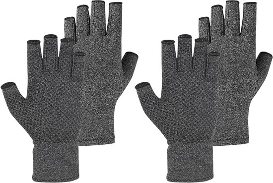 Vingerloze compressiehandschoenen voor artritis, pijnverlichting en ondersteuning voor vrouwen en mannen - 2 paar (M, grijs)
