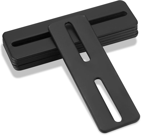 Vlakkoppeling met 6 stuks, Metalen verbindingsstukken hout verbindingsstukken monteerplaat, Zwart Platte hoekklem met lange gaten voor houten meubels - 130x4x3mm