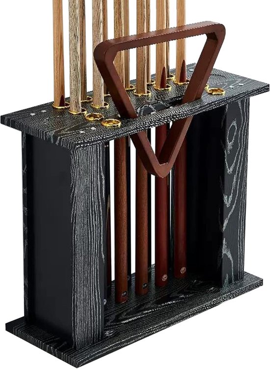 Vloerstandaard Keuhouder - Pooltafel Organizer - Sportmateriaal Opbergen - 16 Stuks Capaciteit - Houten Materiaal - Zwart