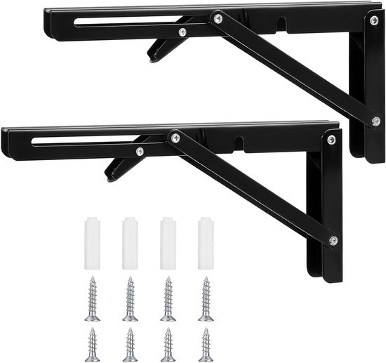 Vouwbare Console met Stevige Scharnieren, Inklapbare Hoekplank Ondersteuning, 90 Graden IJzeren Plankbeugel voor Thuis, Keuken en Kantoor, Zwart (25 cm) van Merkloos