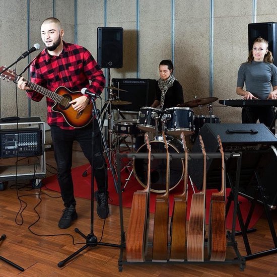 Vouwbare gitaar- en bassteun met 5 houders, antislip rubberen padding, ideaal voor elektrische instrumenten en muzikanten