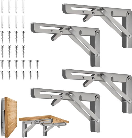 Vouwbare Hoeksteun 300 mm van RVS voor Muurmontage, Ideaal voor DIY Projecten, Maximale Belastbaarheid 70 kg, Perfect voor Planken en Opbergruimte