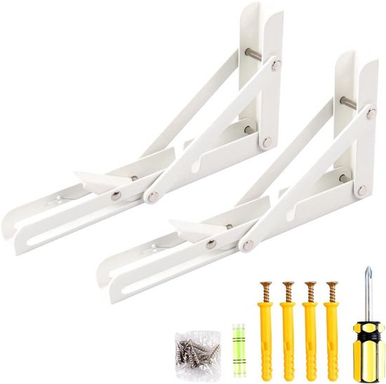 Vouwbare Steunbeugels voor Planken, Zware Driehoekige Beugels voor Wandmontage, Ideaal voor Sofa Tafel en Opslag, 8 Inch Wit, Set van 2