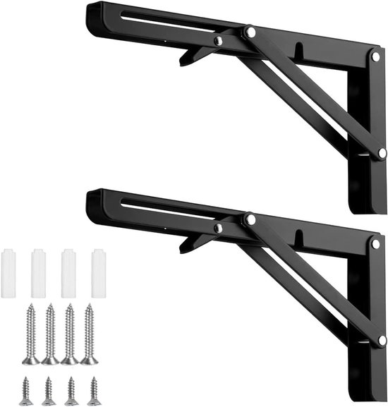 Vouwbare Steunbeugels voor Planken - Zwart, 16 Inch, Roestvrij Staal, Stevige Wandmontage voor Draagbare Planken en Tafels