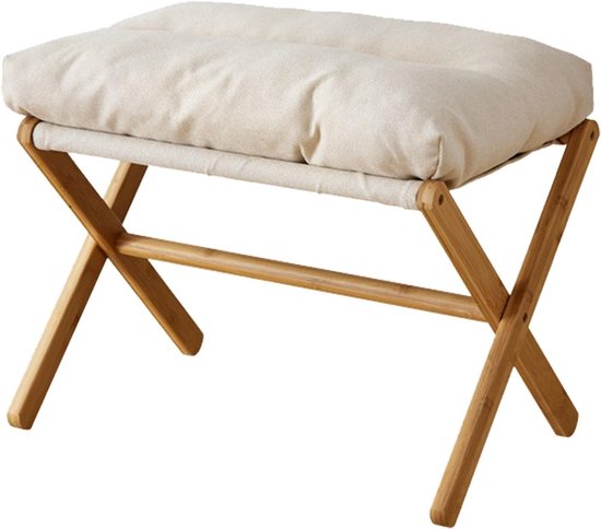 Vouwbare voetsteun met afneembare velours stofkussen voor woonkamer, slaapkamer en entree (Beige) - Comfortabel, multifunctioneel en stijlvol
