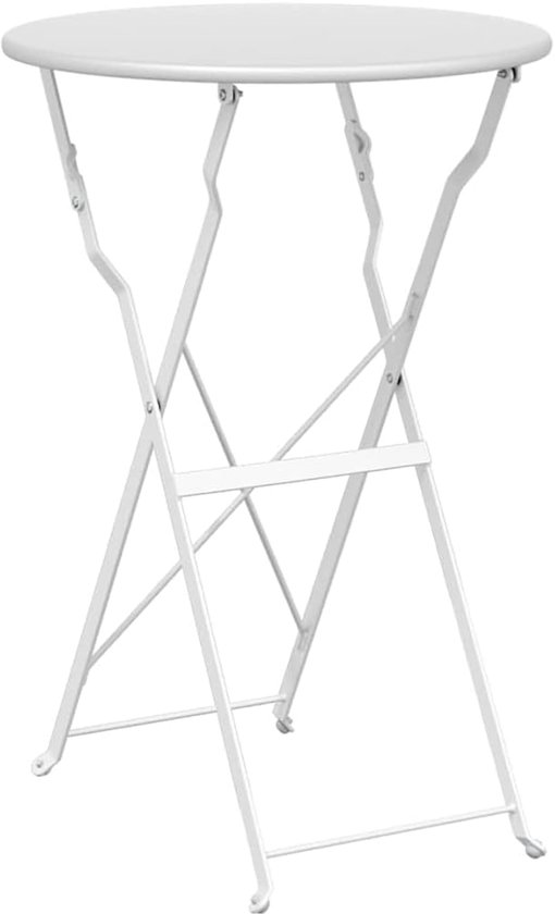 Vouwbistrotafel, wit, Ø 50 x 71 cm, gepoedercoate stalen tafel voor tuin en terras, inklapbare ronde bistrotafel met modern design, volledig gemonteerd