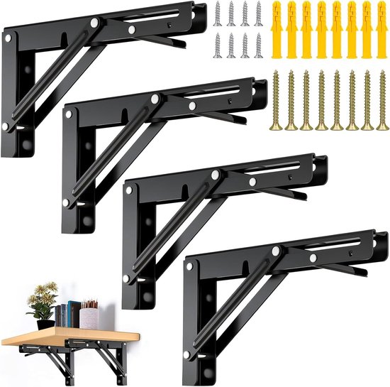 Vouwconsole Set van 4, Stevige Beugels voor Zware Belastingen, Ideaal voor Thuis, Keuken en Kantoor, Maximale Draagkracht tot 100 kg