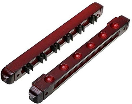 Wandmontage Biljart Keu Rack met 6 Clips - Houten Houder voor Snooker Accessoires van Relaxdays