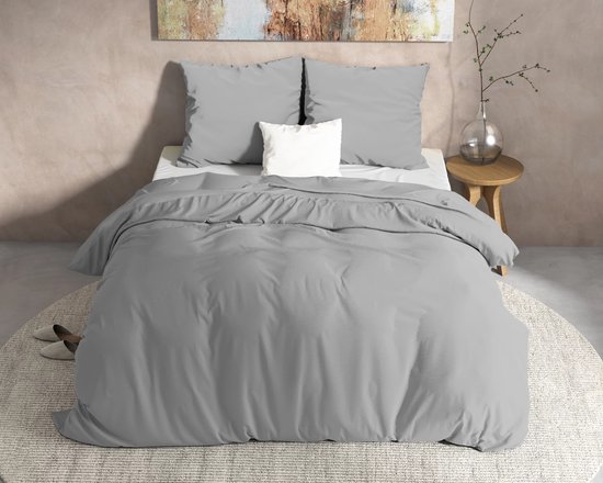 Warme flanel dekbedovertrek uni grijs - 140x200/220 (eenpersoons) - heerlijk zacht en comfortabel - luxe uitstraling - donsachtig laagje - ideaal tegen kou - zalig slapen van Snoozing