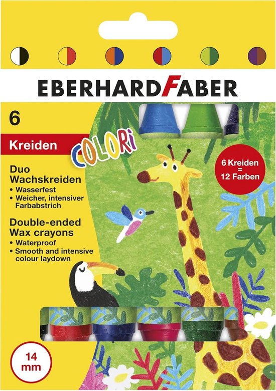 Waskrijt Duo Kleuren - Kleurpotloden - Creatief Tekenen - Dubbele Kleuren Krijtjes - 14mm Dik - 12 Kleuren