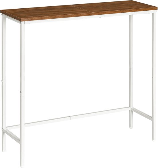 WH75XG01Smalle consoletafel, 75 cm kleine haltafel, dunne salontafel, bijzettafel, displaytafel, voor gang, slaapkamer, woonkamer, foyer, wit en walnoot