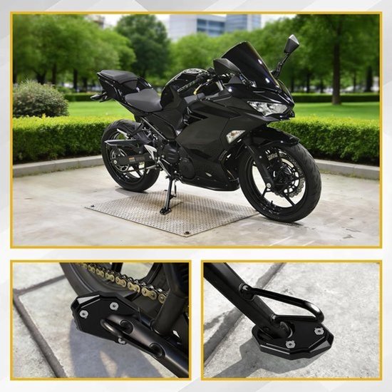 Wijdere Steunplaat voor Motorfiets Zijstandaard, Geschikt voor Kawasaki Z650 Z900 Z1000 en meer, Verhoogt Stabiliteit en Veiligheid, Zwart