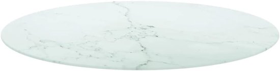 Wit Ø 90 x 1 cm van gehard glas in marmerlook, rond eettafelblad van gehard glas voor eettafels, salontafels en bijzettafels, onderhoudsvriendelijk met vochtige doek