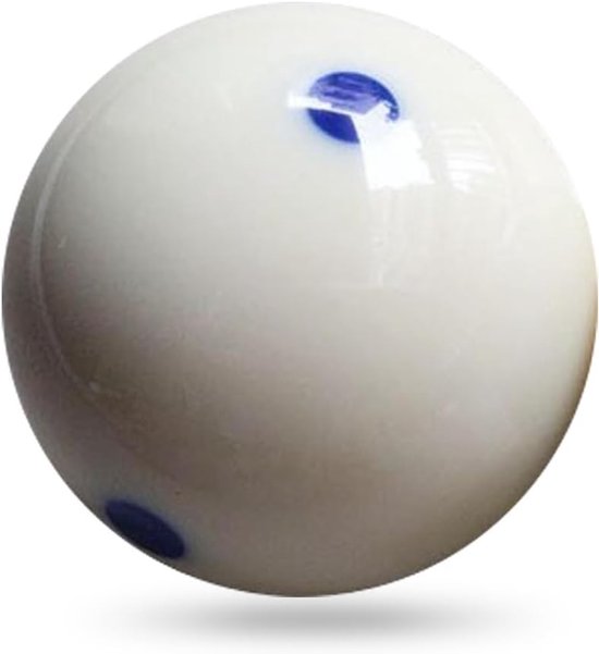 Witte Billiard Training Cube Ball met 6 Blauwe Dots - Professionele Poolbal van Hars, 5.8 cm, Ideaal voor Oefeningen en Spelverbetering