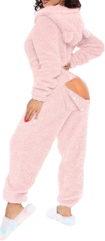 Women’s Fleece Onesie Pajamas with Butt Flap – Soft Hooded Sherpa Jumpsuit for Sleep & Lounge, Cozy Plush Romper