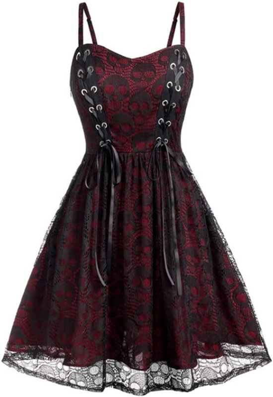 Women’s Goth Dress Lace Floral Vintage Steampunk Gothic Dress Victorian Costumes Clothing Mini Dress For Girls