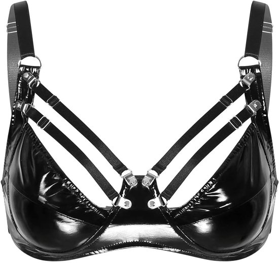 Womens ongevoerd strappy bralette glanzend lederen beha top draadloze beha beha pole danskostuum