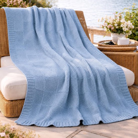 Woondeken 130 x 160 cm, lichte en zachte deken, ideaal voor bank en stoel, elegante stijl, lente en zomer, Bosaloni Home (lichtblauw)