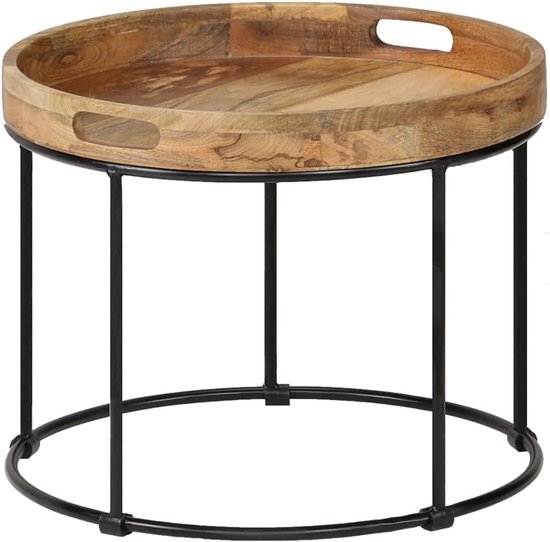 Woonkamertafel, salontafel, massief mangohout en staal, 50 x 40 cm, voor woonkamer, kantoor, slaapkamer