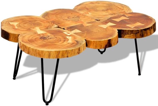 Woonkamertafel, woonkamerdecoratie, salontafel, 35 cm, 6 boomschijven, massief hout voor woonkamer, kantoor, slaapkamer