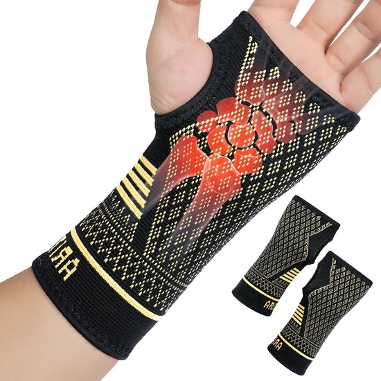 Wrist Support Mouwen Set van 2, Koper Polssteunen voor Links en Rechts, Compressiekousen met Duimlus voor Carpaal Tunnel, Artritis en Tendinitis, Maat S