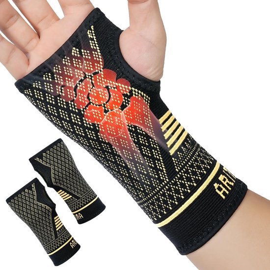 Wrist Support Mouwen Set van 2 voor Linker en Rechter Hand, Koper Compressie voor Carpaal Tunnel, Artritis en Tendinitis met Duimlus