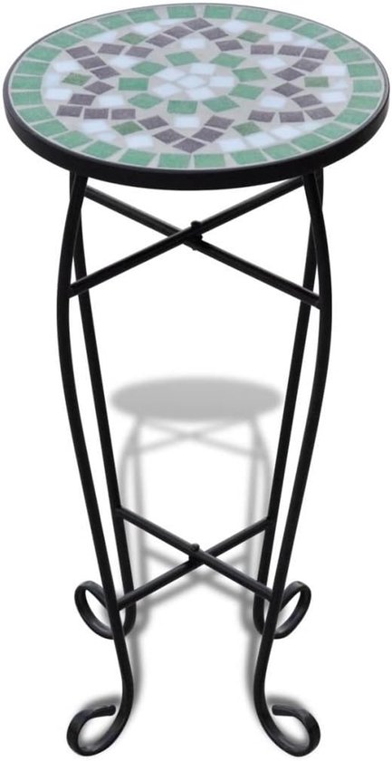 Yorten Mozaïektafel, mozaïek, bijzettafel, bistrotafel, balkontafel, rond, met ijzeren frame, groen, wit en zwart, 30 x 60 cm (Ø x H)