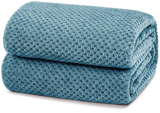 Zachte en Warme Fleecedeken voor Bank en Bed met Wafelpatroon, Behaaglijke Aangename Deken, Woondeken, Bankdeken, 220x240cm, Steenblauw