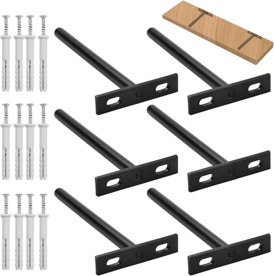 Zes Stuks Onzichtbare Planksteunen, 128mm Metaal Plankhouders met Schroeven en Uitbreidingspijpen voor Wandplanken en Zwevende Planken