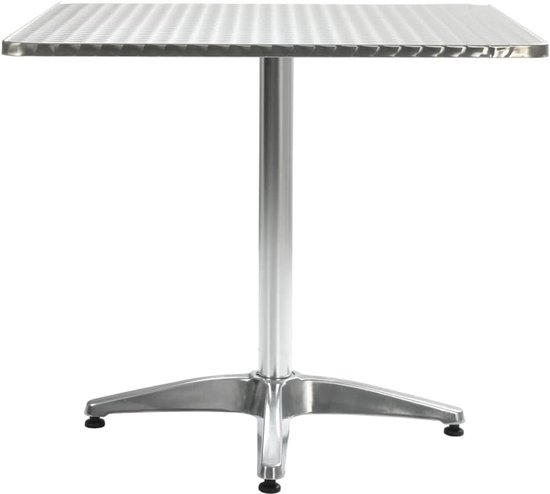 Zilver, 80 x 80 x 70 cm, geanodiseerde aluminium tafel met MDF-plaat en roestvrijstalen coating, roestvrij en stabiele aluminium tuintafel voor balkon, terras en bistro