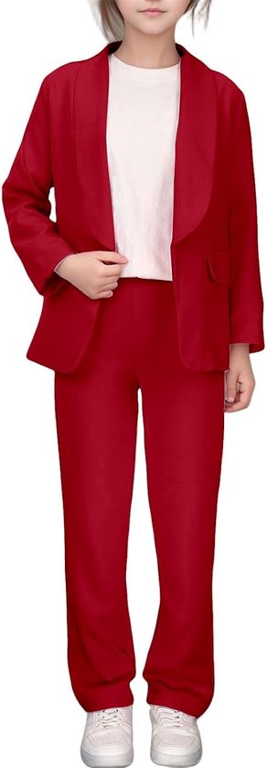 Zomerjas en broek voor meisjes, effen, revers, open voorkant, lange mouwen, casual outfit
