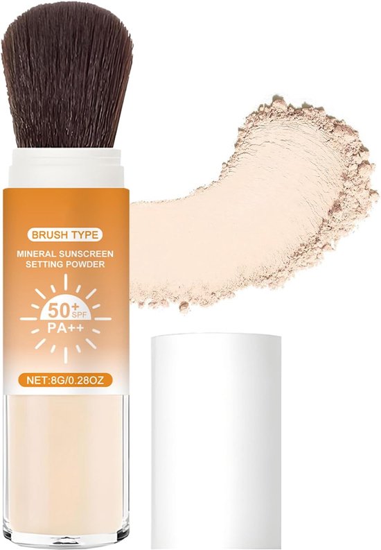 Zonnebrandpoeder, SPF 50 Sunscreen Loose Setting Powder met kwast, oliecontrole & langhoudend mat fixeerpoeder, waterbestendig zijdezacht make-uppoeder, licht & ademend, geschikt voor alle