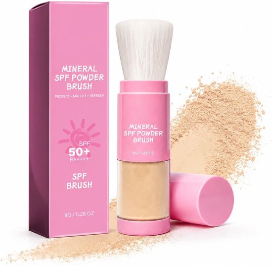 zonnebrandpoeder, SPF 50 Sunscreen Setting Powder, zonwering hoofdhuid met borstel, waterdicht, ademend gezichtspoeder, mineraal los poeder, geschikt voor alle huidtypes