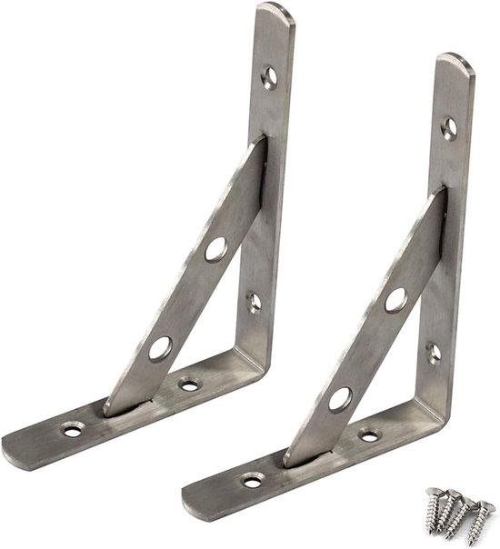 Zware Hoeksteunen voor Planken 155x105mm - Verwijderbare RVS Steunen met Schroeven - Ideaal voor Wandmontage en Verbeterde Stabiliteit (Set van 2)